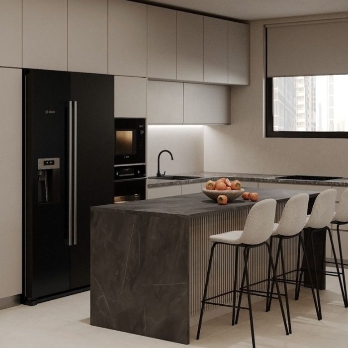 Nội thất phòng bếp chung cư tối giản